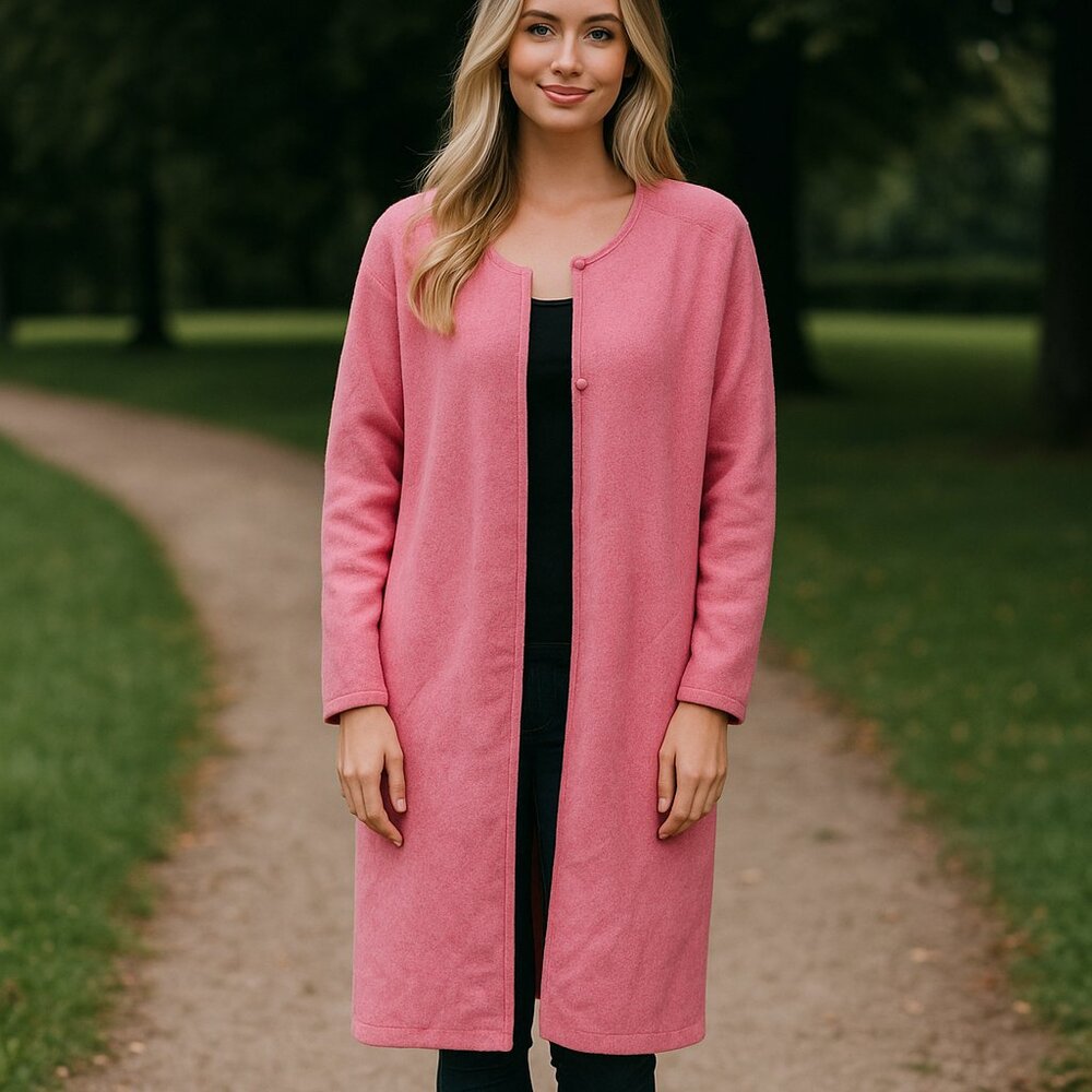 Women L Pink Fleece Snap Close Stretch Preppy Outdoor Western Sweater Shacket